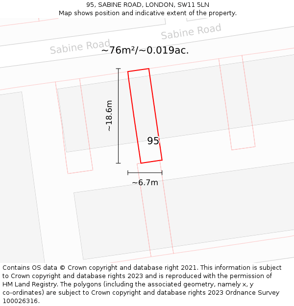 95, SABINE ROAD, LONDON, SW11 5LN: Plot and title map