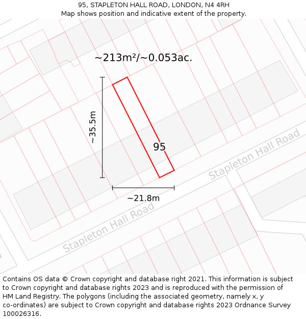95, STAPLETON HALL ROAD, LONDON, N4 4RH: Plot and title map