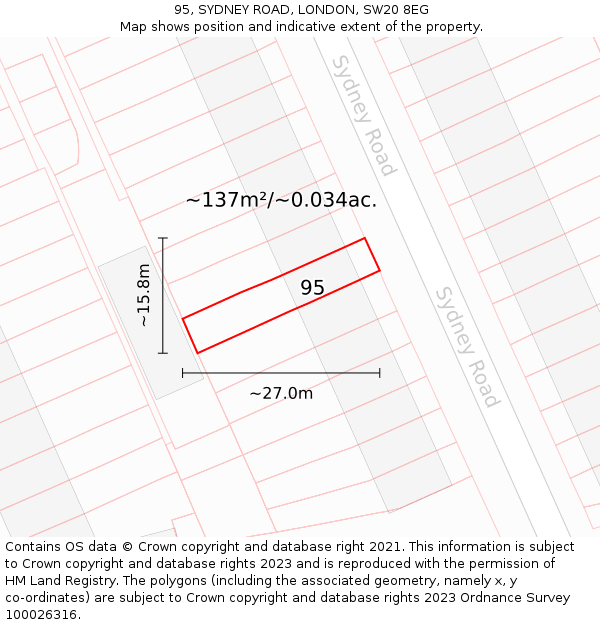 95, SYDNEY ROAD, LONDON, SW20 8EG: Plot and title map
