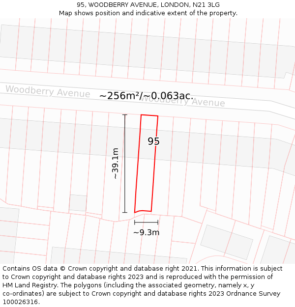 95, WOODBERRY AVENUE, LONDON, N21 3LG: Plot and title map