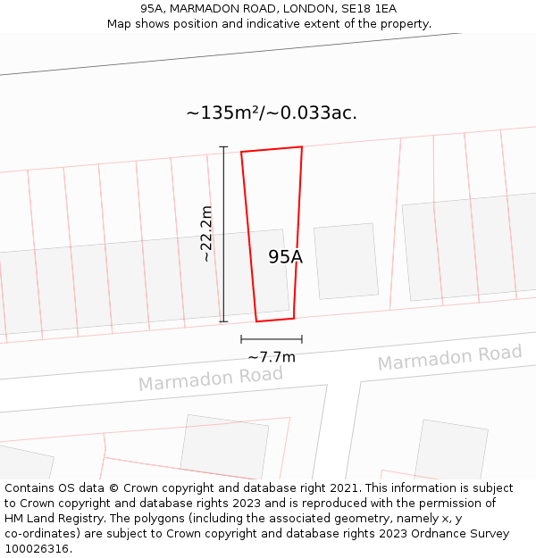 95A, MARMADON ROAD, LONDON, SE18 1EA: Plot and title map