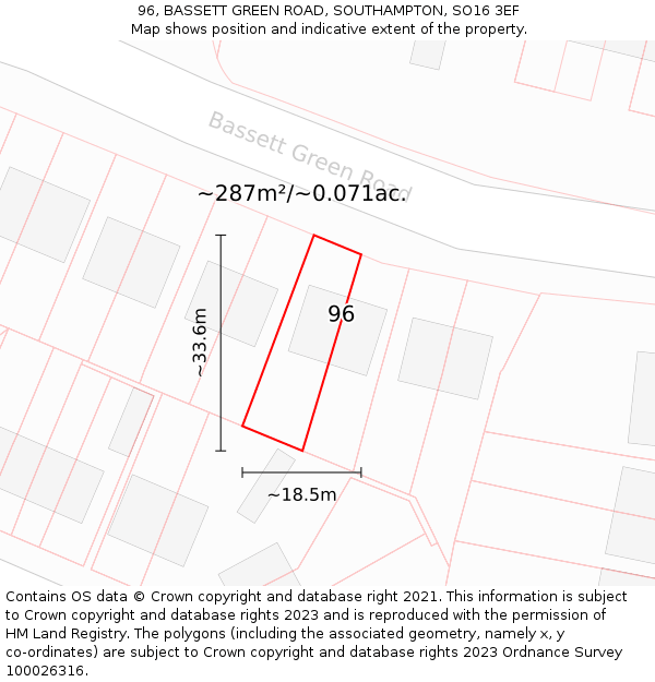96, BASSETT GREEN ROAD, SOUTHAMPTON, SO16 3EF: Plot and title map