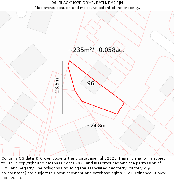 96, BLACKMORE DRIVE, BATH, BA2 1JN: Plot and title map