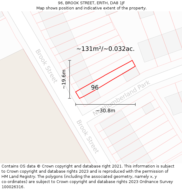 96, BROOK STREET, ERITH, DA8 1JF: Plot and title map
