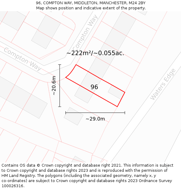 96, COMPTON WAY, MIDDLETON, MANCHESTER, M24 2BY: Plot and title map