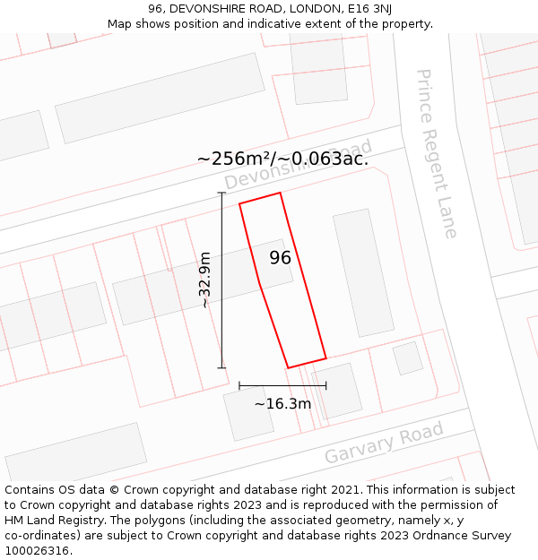 96, DEVONSHIRE ROAD, LONDON, E16 3NJ: Plot and title map