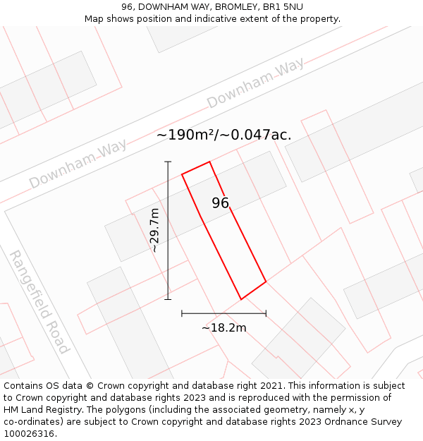 96, DOWNHAM WAY, BROMLEY, BR1 5NU: Plot and title map