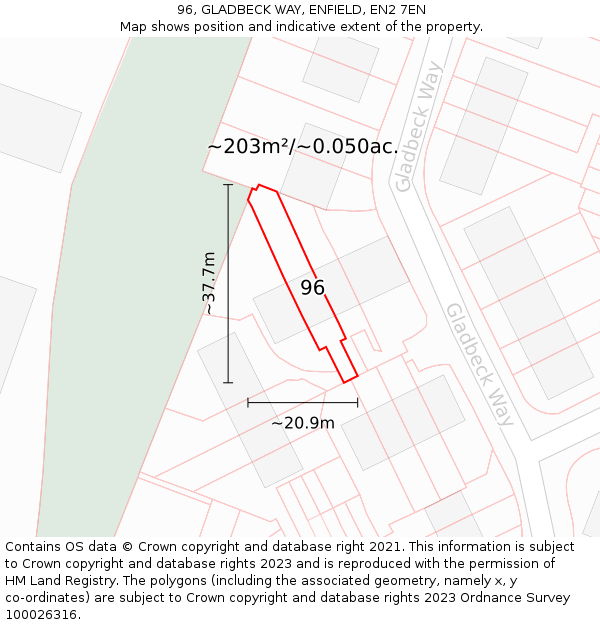 96, GLADBECK WAY, ENFIELD, EN2 7EN: Plot and title map