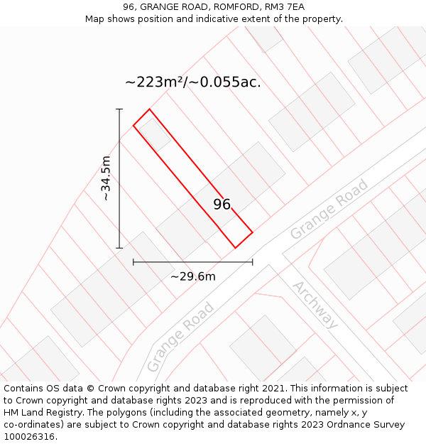 96, GRANGE ROAD, ROMFORD, RM3 7EA: Plot and title map