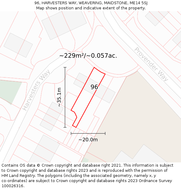 96, HARVESTERS WAY, WEAVERING, MAIDSTONE, ME14 5SJ: Plot and title map