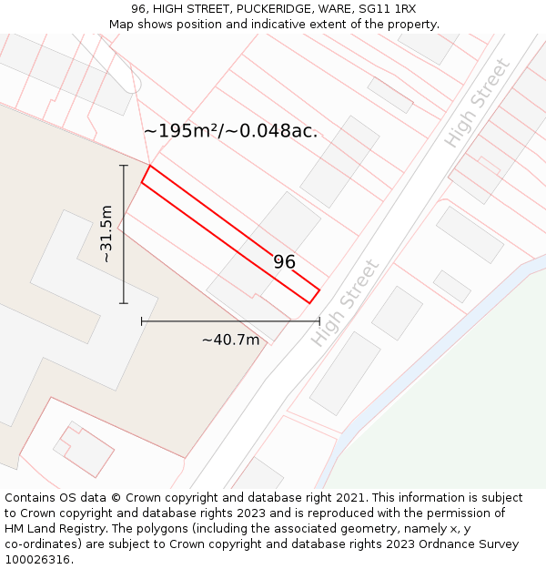 96, HIGH STREET, PUCKERIDGE, WARE, SG11 1RX: Plot and title map