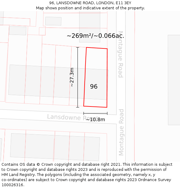 96, LANSDOWNE ROAD, LONDON, E11 3EY: Plot and title map