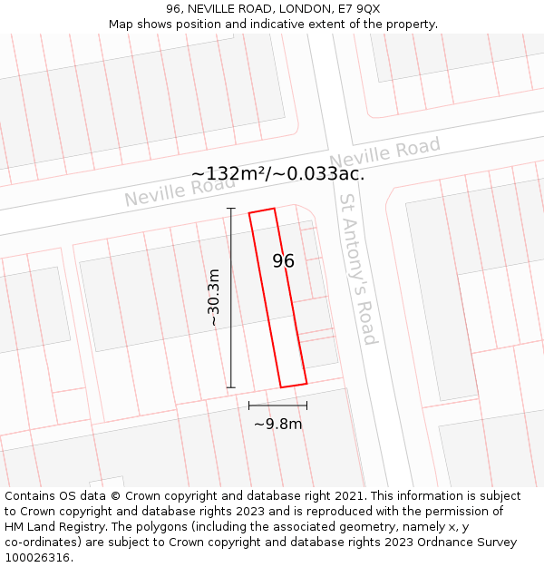 96, NEVILLE ROAD, LONDON, E7 9QX: Plot and title map
