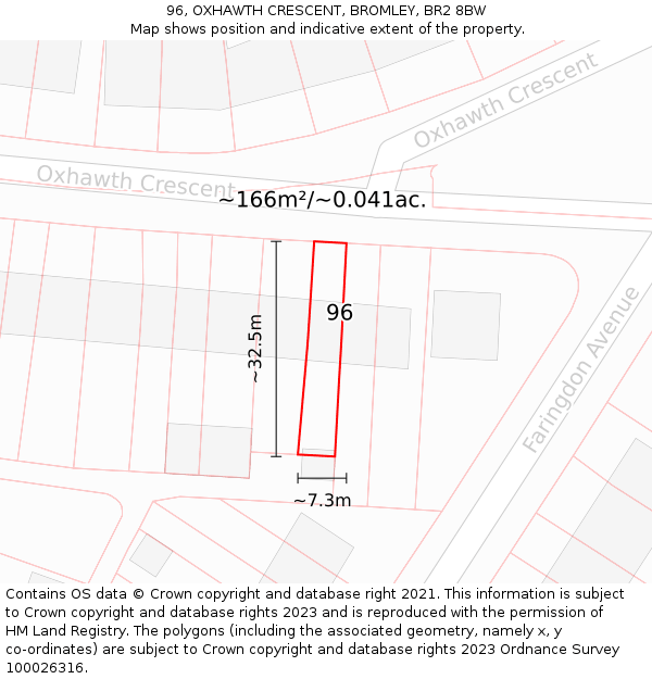 96, OXHAWTH CRESCENT, BROMLEY, BR2 8BW: Plot and title map
