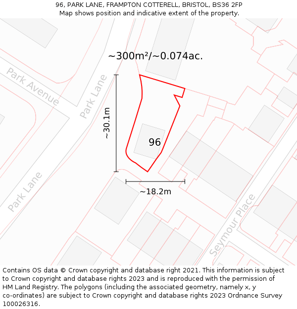 96, PARK LANE, FRAMPTON COTTERELL, BRISTOL, BS36 2FP: Plot and title map
