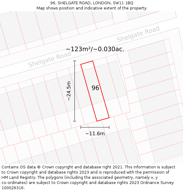 96, SHELGATE ROAD, LONDON, SW11 1BQ: Plot and title map