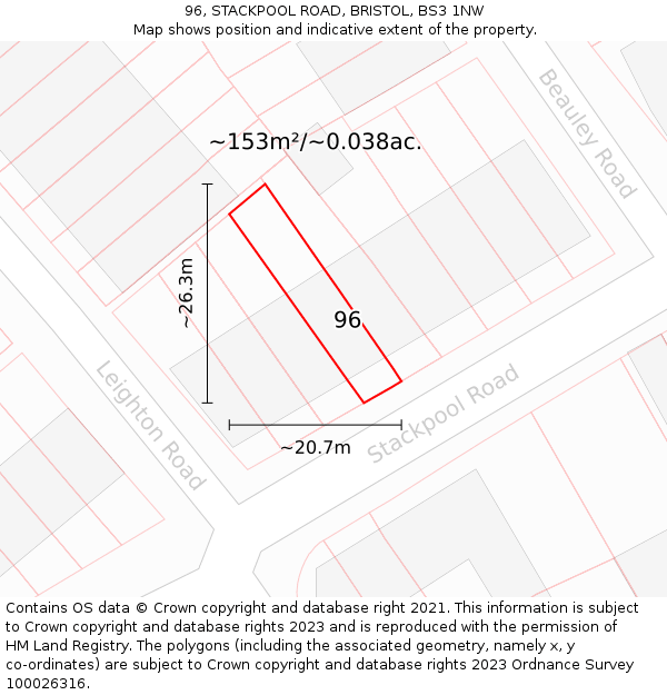 96, STACKPOOL ROAD, BRISTOL, BS3 1NW: Plot and title map