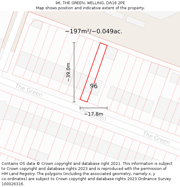 96, THE GREEN, WELLING, DA16 2PE: Plot and title map