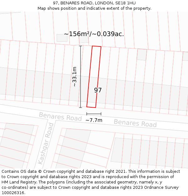 97, BENARES ROAD, LONDON, SE18 1HU: Plot and title map