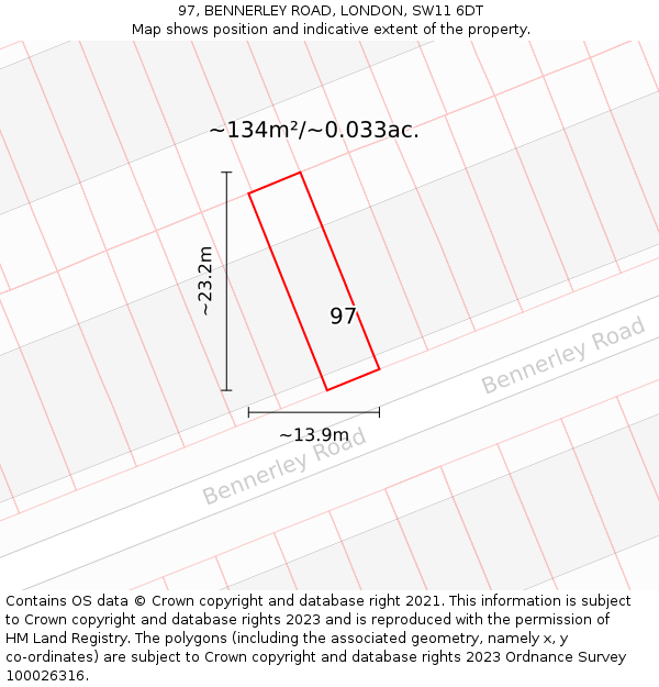 97, BENNERLEY ROAD, LONDON, SW11 6DT: Plot and title map