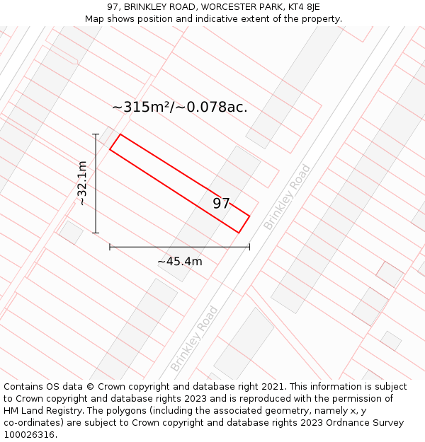 97, BRINKLEY ROAD, WORCESTER PARK, KT4 8JE: Plot and title map