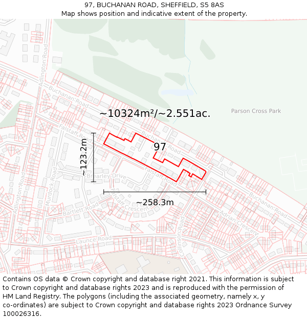 97, BUCHANAN ROAD, SHEFFIELD, S5 8AS: Plot and title map