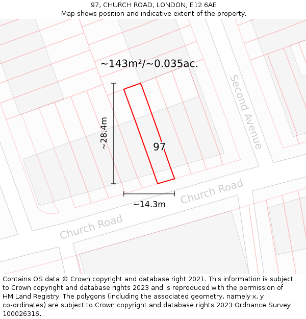 97, CHURCH ROAD, LONDON, E12 6AE: Plot and title map