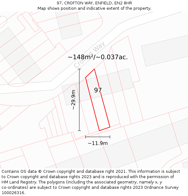 97, CROFTON WAY, ENFIELD, EN2 8HR: Plot and title map