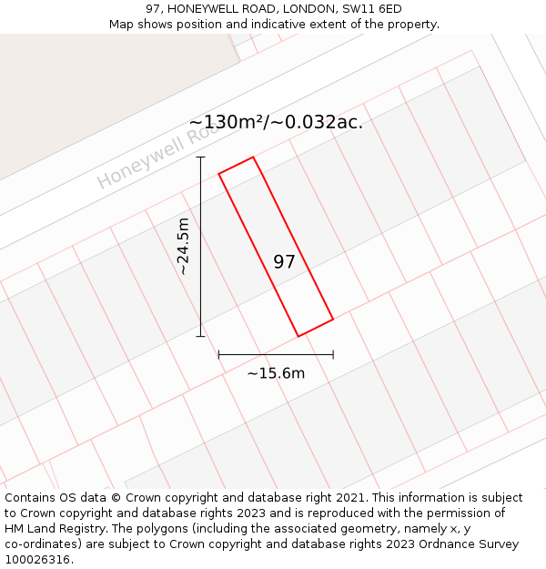 97, HONEYWELL ROAD, LONDON, SW11 6ED: Plot and title map