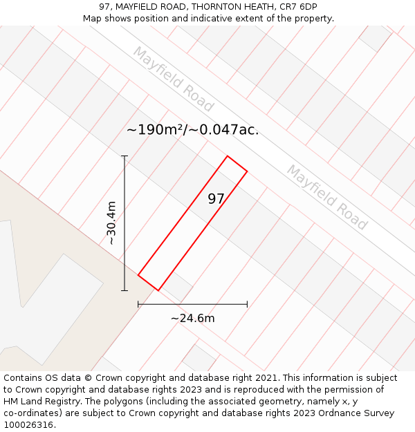 97, MAYFIELD ROAD, THORNTON HEATH, CR7 6DP: Plot and title map