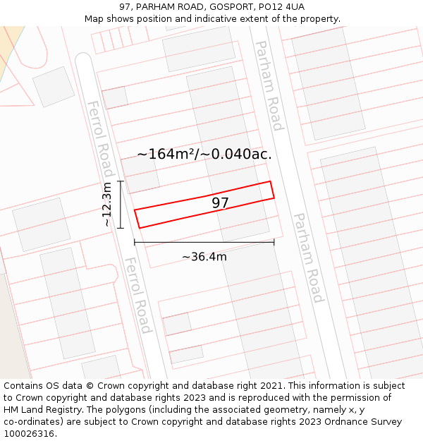97, PARHAM ROAD, GOSPORT, PO12 4UA: Plot and title map