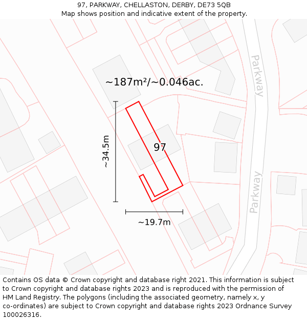 97, PARKWAY, CHELLASTON, DERBY, DE73 5QB: Plot and title map