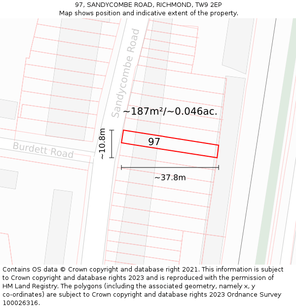 97, SANDYCOMBE ROAD, RICHMOND, TW9 2EP: Plot and title map