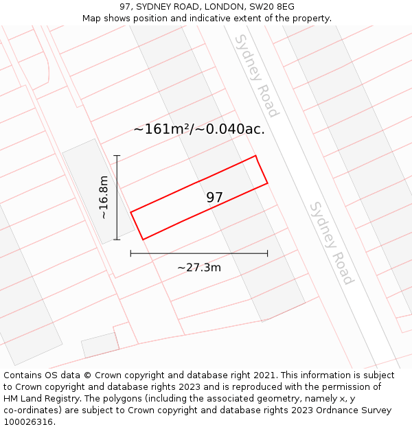 97, SYDNEY ROAD, LONDON, SW20 8EG: Plot and title map