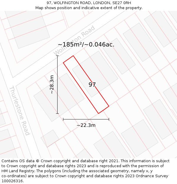 97, WOLFINGTON ROAD, LONDON, SE27 0RH: Plot and title map