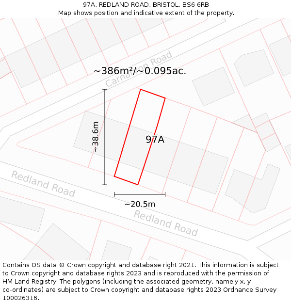 97A, REDLAND ROAD, BRISTOL, BS6 6RB: Plot and title map