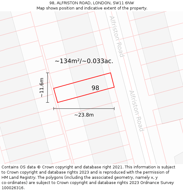 98, ALFRISTON ROAD, LONDON, SW11 6NW: Plot and title map