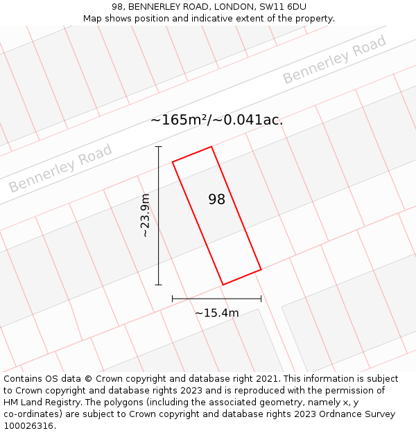 98, BENNERLEY ROAD, LONDON, SW11 6DU: Plot and title map