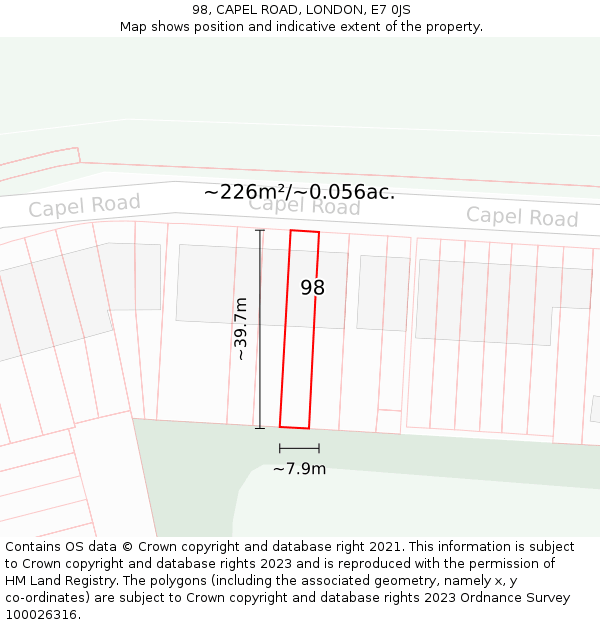 98, CAPEL ROAD, LONDON, E7 0JS: Plot and title map