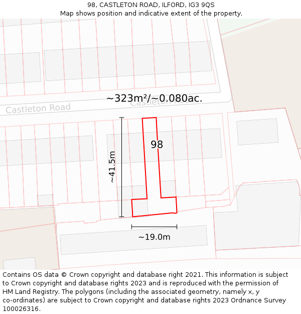 98, CASTLETON ROAD, ILFORD, IG3 9QS: Plot and title map