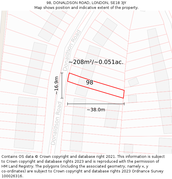 98, DONALDSON ROAD, LONDON, SE18 3JY: Plot and title map