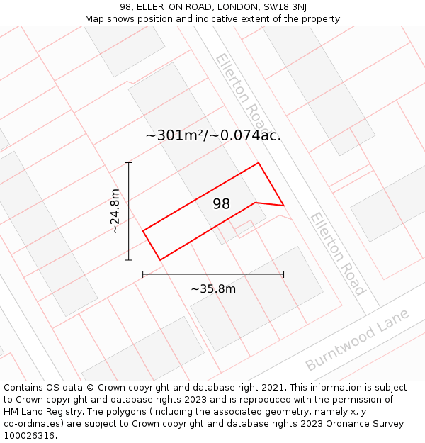 98, ELLERTON ROAD, LONDON, SW18 3NJ: Plot and title map