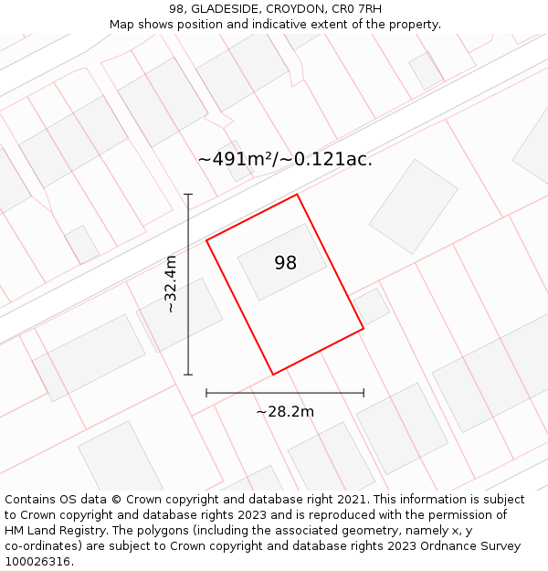 98, GLADESIDE, CROYDON, CR0 7RH: Plot and title map