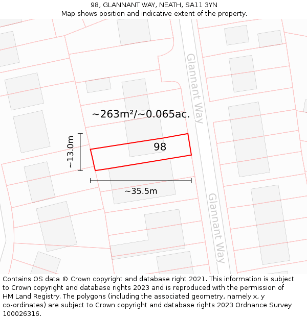98, GLANNANT WAY, NEATH, SA11 3YN: Plot and title map