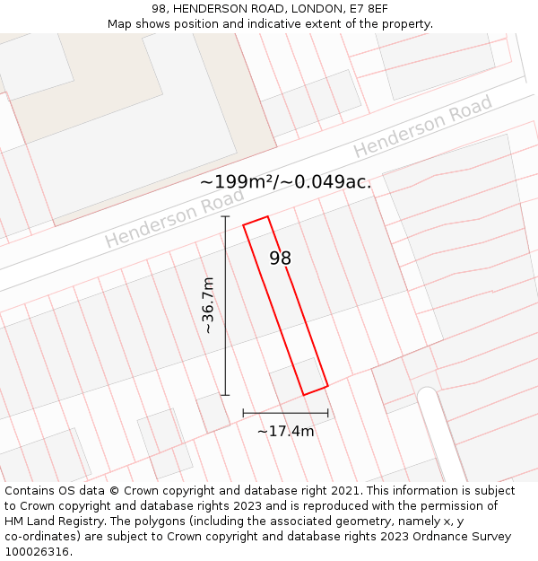 98, HENDERSON ROAD, LONDON, E7 8EF: Plot and title map