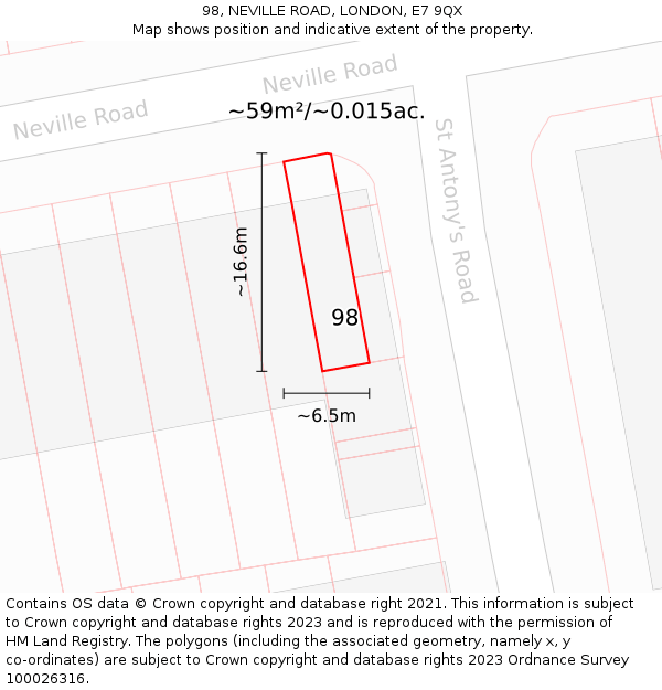 98, NEVILLE ROAD, LONDON, E7 9QX: Plot and title map