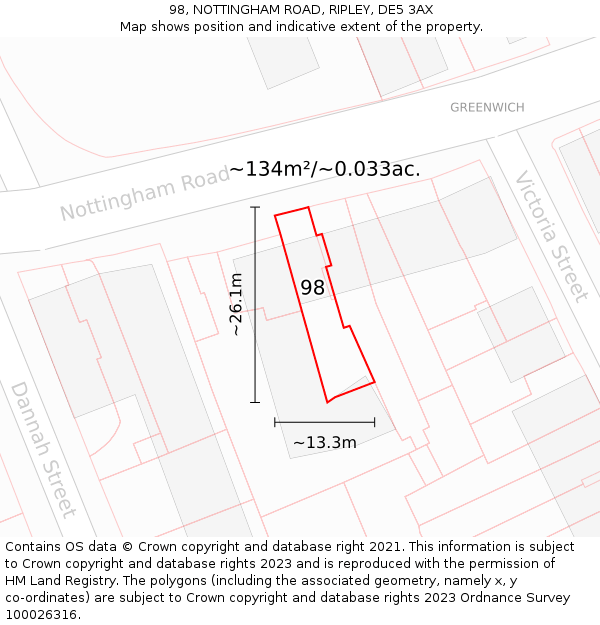 98, NOTTINGHAM ROAD, RIPLEY, DE5 3AX: Plot and title map