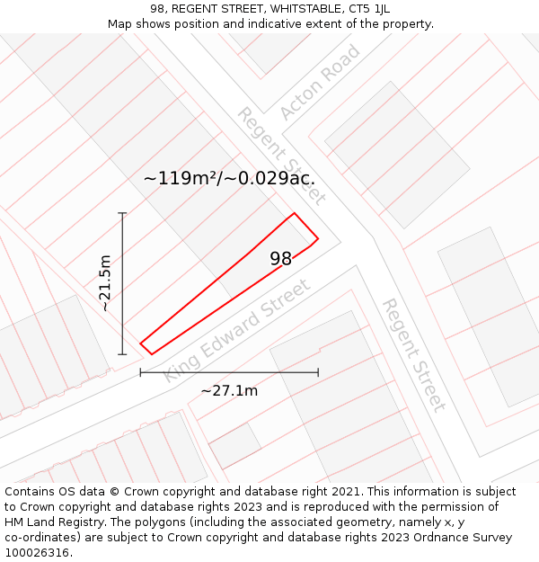 98, REGENT STREET, WHITSTABLE, CT5 1JL: Plot and title map