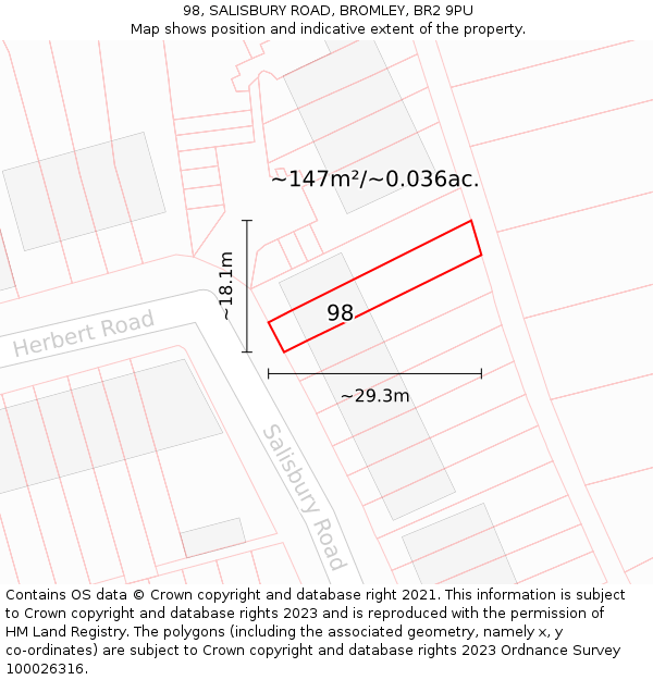98, SALISBURY ROAD, BROMLEY, BR2 9PU: Plot and title map