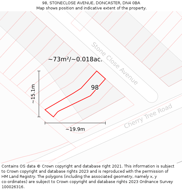 98, STONECLOSE AVENUE, DONCASTER, DN4 0BA: Plot and title map